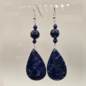#B360-  Midnight Blue Teardrop Earrings- Agate Beads